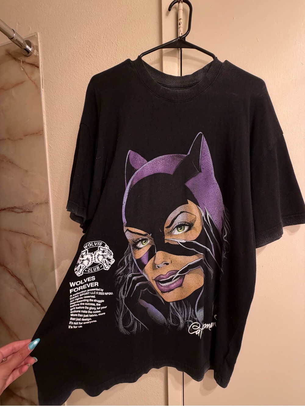 Batman Black Tee with Purple Catwoman Graphic